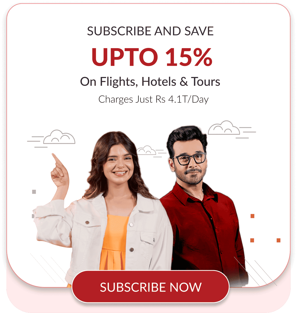 travel subscription offer banner for discounted flight hotel and tour booking deals
